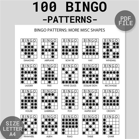 bingo winning patterns printable